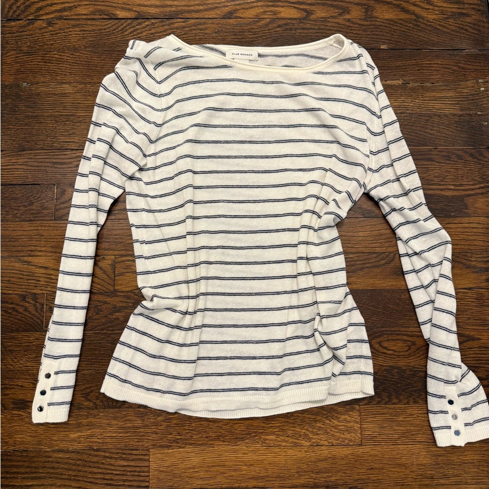 Club Monaco Navy Striped Long Sleeve light weight sweater